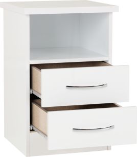 Nevada 2 Drawer Bedside - White Gloss
