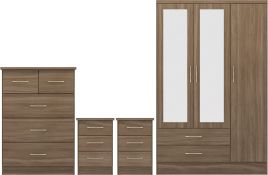 Wardrobe Set - NEWBIGGIN 3 Door Bedroom Set Rustic Oak Effect 116cm
