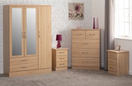 Wardrobe Set - NEWBIGGIN 3 Door Bedroom Set Sonoma Oak Effect 116cm