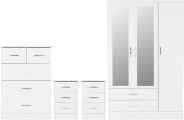 Wardrobe Set - NEWBIGGIN 3 Door Bedroom Set White Gloss 116cm