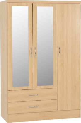 Wardrobe - NEWBIGGIN 3 Door Mirrored Wardrobe Sonoma Oak Effect 116cm