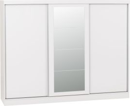 Sliding Wardrobe - NEWBIGGIN 3 Door Mirrored Wardrobe White 242.5cm