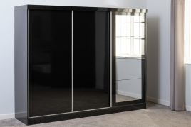 Sliding Wardrobe - NEWBIGGIN 3 Door Mirrored Wardrobe Black 242.5cm