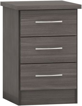 Nevada 3 Drawer Bedside - Black Wood Grain