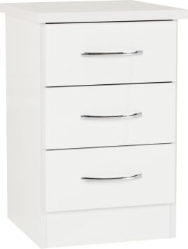 Nevada 3 Drawer Bedside - White Gloss