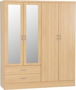 Wardrobe - NEWBIGGIN 4 Door Mirrored Wardrobe Sonoma Oak Effect 154cm