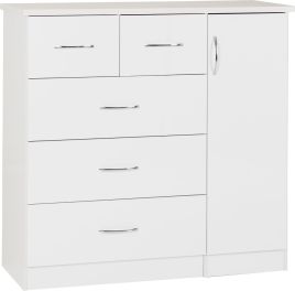 NEWBIGGIN White Chest of Drawers - Large-sized, 5 Drawers