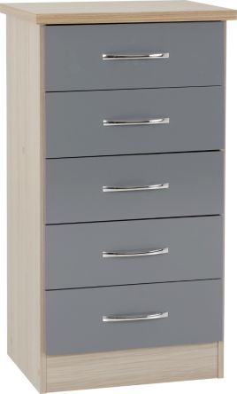 NEWBIGGIN VI Grey Chest of Drawers - Tallboy, Small-sized, 5 Drawers