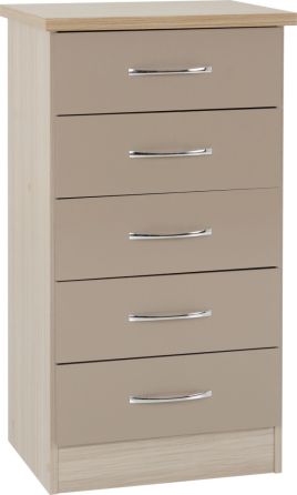 NEWBIGGIN VI Oak Finish Chest of Drawers - Tallboy, Small-sized, 5 Drawers