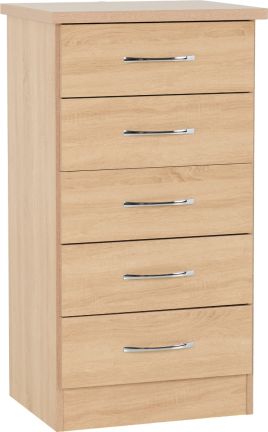 NEWBIGGIN VII Oak Finish Chest of Drawers - Tallboy, Small-sized, 5 Drawers