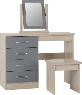 Nevada 4 Drawer Dressing Table Set - Grey Gloss Light Oak Effect Veneer
