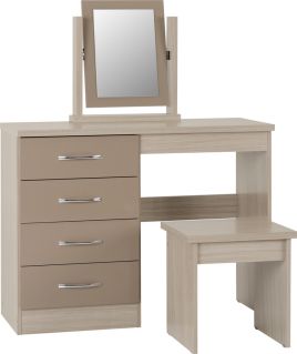 Nevada 4 Drawer Dressing Table Set - Oyster Gloss Light Oak Effect Veneer