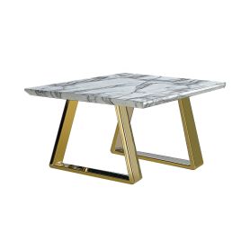 Luxurious Living Ottawa Square SIde Lamp Table - Marble Effect Top, Gold Chrome Legs