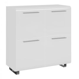 Modern Nauvoo Small 4 Doors Sideboard with Sleek Metal Grey Legs in White High Gloss Finish