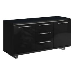 Modern Nauvoo 2 Doors and 3 Drawers Sideboard with Sleek Metal Grey Legs in Black High Gloss Finish