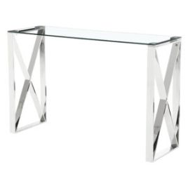Modern Mishawaka Clear Glass Top Console Table with Stylish Metal Frame in Silver