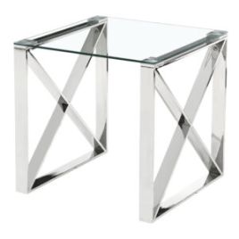 Modern Mishawaka Clear Glass Top Side Lamp Table with Stylish Metal Frame in Silver