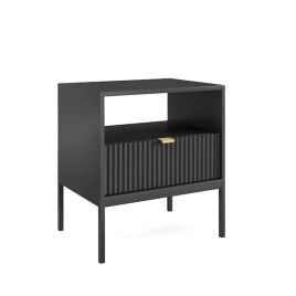 Bedside Table - GALADRIEL Nightstand Black Matt 54cm