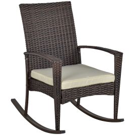 Rattan Rocking Chair Rocker Garden Furniture Seater Patio Bistro Relaxer Outdoor Wicker Weave with Cushion - Brown