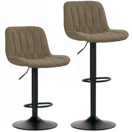 HERON Set of Two Linen Look Bar Stools Brown