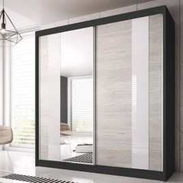 Malta-32 Sliding Mirror Door Wardrobe 183cm - Black Matt