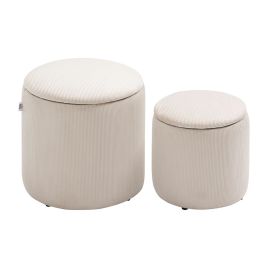Set of 2 Ottoman Storage with Removable Lid Foot Stool, Dressing Table Stool - White