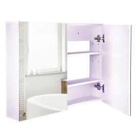 Double Door Wall Mounted Glass Mirror Cabinet Modern Storage Unit Bathroom Shelf Organiser Waterproof Wooden Frame 80Lx60Hx15D(cm)