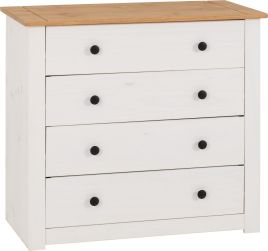 PRESTON II White Chest of Drawers - Medium-sized, 4 Drawers