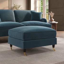 PAYTON Velvet Large Footstool - Blue