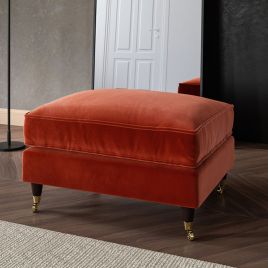 PAYTON Velvet Large Footstool - Burnt Orange