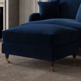 PAYTON Velvet Large Footstool - Navy Blue