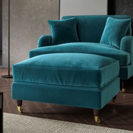 PAYTON Velvet Large Footstool - Teal