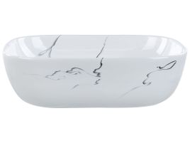 Ceramic Countertop Basin Marble Effect 470 x 340 mm White HOPI