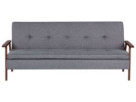 3 Seater Sofabed - TORJAN Fabric Grey with Dark Wood