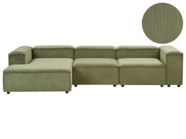 Right Hand 4 Seater Modular Jumbo Cord Corner Sofa Green ARDAL