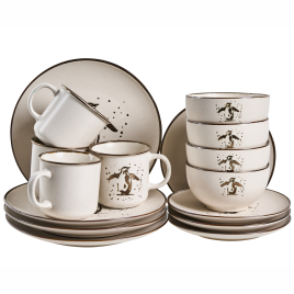 CINNAMIA Stoneware Dinner Set of 16 - Off White
