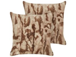 Set of 2 Decorative Cushions BAKIRA Faux Fur 45 x 45 cm Brown Abstract Pattern