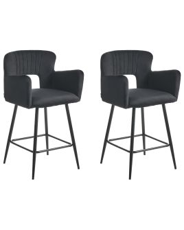 FERNSHAW Velvet Set of 2 Bar Chairs - Black