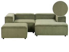 Left Hand 3 Seater Modular Jumbo Cord Corner Sofa with Ottoman Green ARDAL