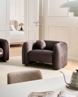 BAYUFA Velvet Armchair - Dark Brown
