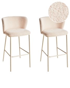 Set of 2 Bar Chairs MINA II Boucle Light Beige
