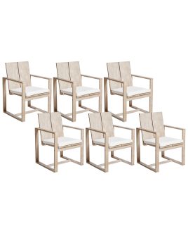 Set of 6 Garden Chairs with Cushions AZZANELLO Acacia Wood Off-White