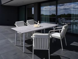 DEVERO Garden Dining Table Stone Effect - White