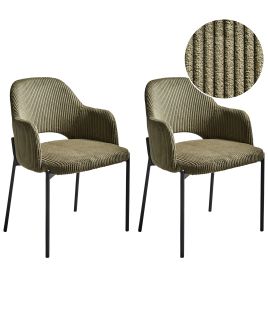 Set of 2 Dining Chairs RATON Corduroy Olive Green
