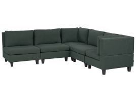 5 Seater Left Hand Modular Fabric Corner Sofa Dark Green UNSTAD