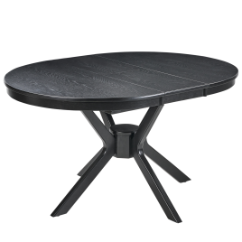 ZERALITH Wooden Oval Shape Extending Dining Table - Black Oak