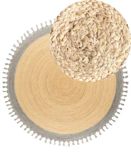 Round Jute Area Rug Diameter 200 cm Beige and Grey MARTS