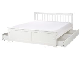 OLEA II Bedframe with Storage Drawers Wood 160 x 200cm EU Kingsize Bed White