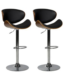 Set of 2 Bar Chairs ROTTERDAM Faux Leather Swivel Black