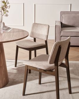 CORVANE Boucle Dining Chairs Set of 2 - Dark Brown and Taupe
